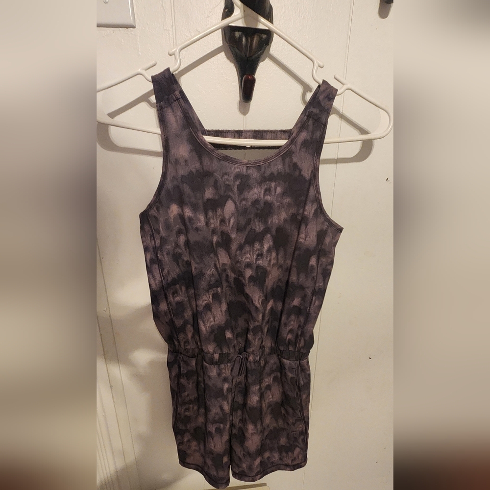 All in Motion Sleeveless Romper in Black and Purple